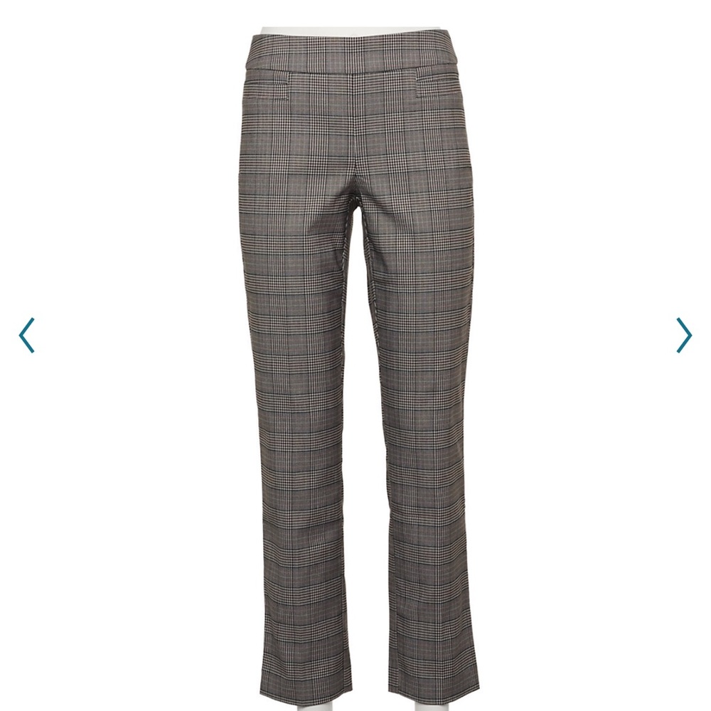 Croft & Barrow Gray Red Plaid The Tummy Control Mid-rise Pull-on Pants Size 18